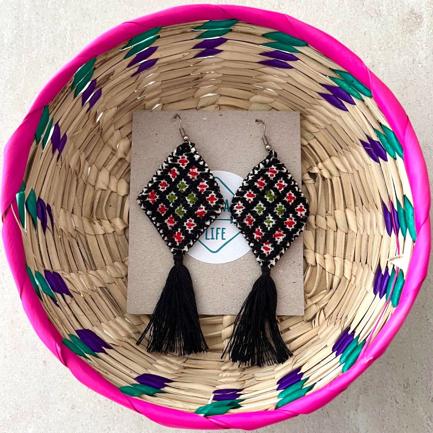 Pendientes tela bordada