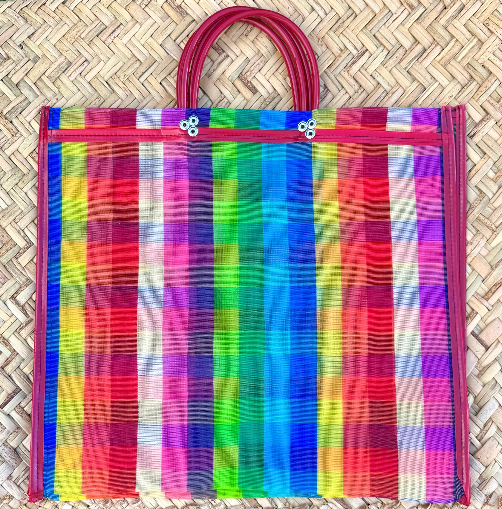 Bolsa tradicional mexicana para recados de nylon a rayas reutilizable