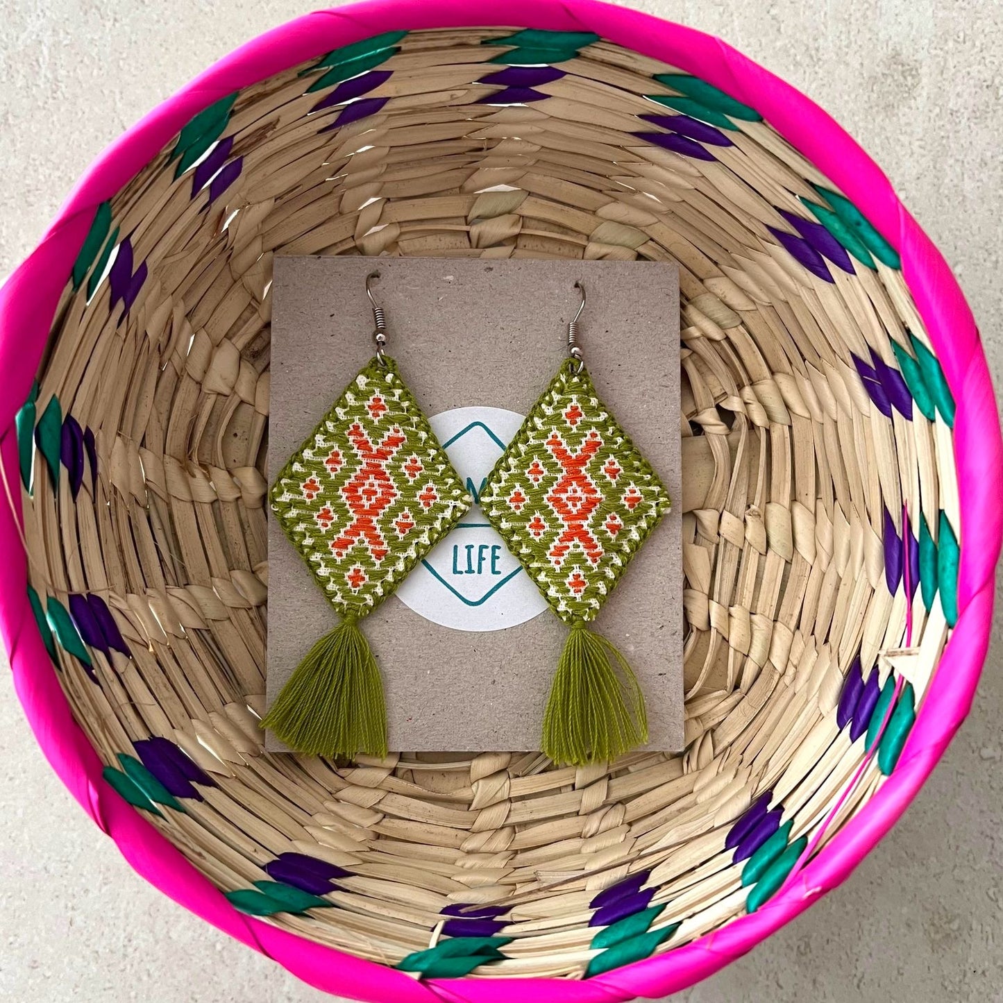 Pendientes tela bordada