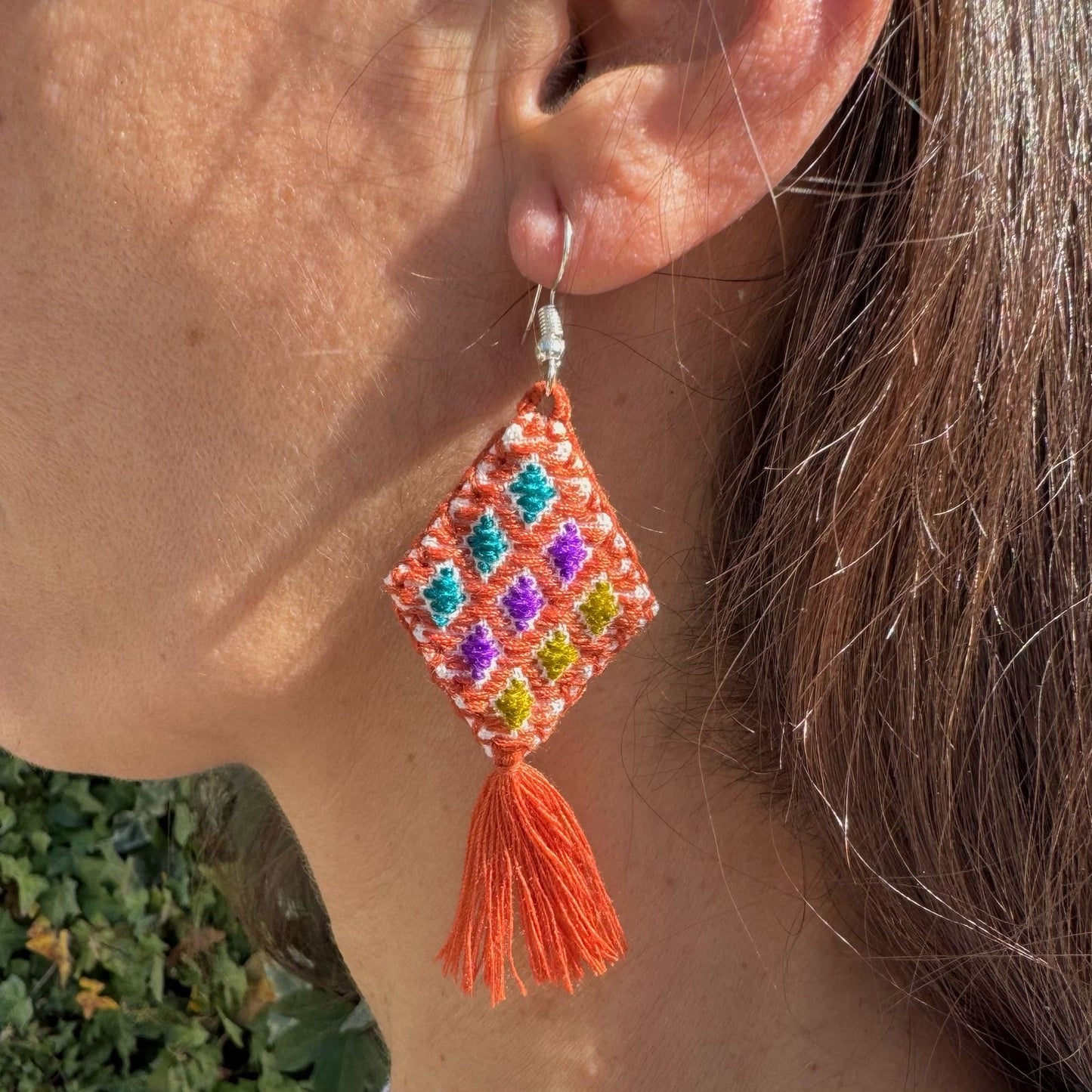Pendientes tela bordada